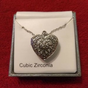 Heart Photo Charm Pendant Locket w/ Cubic Zirconia
